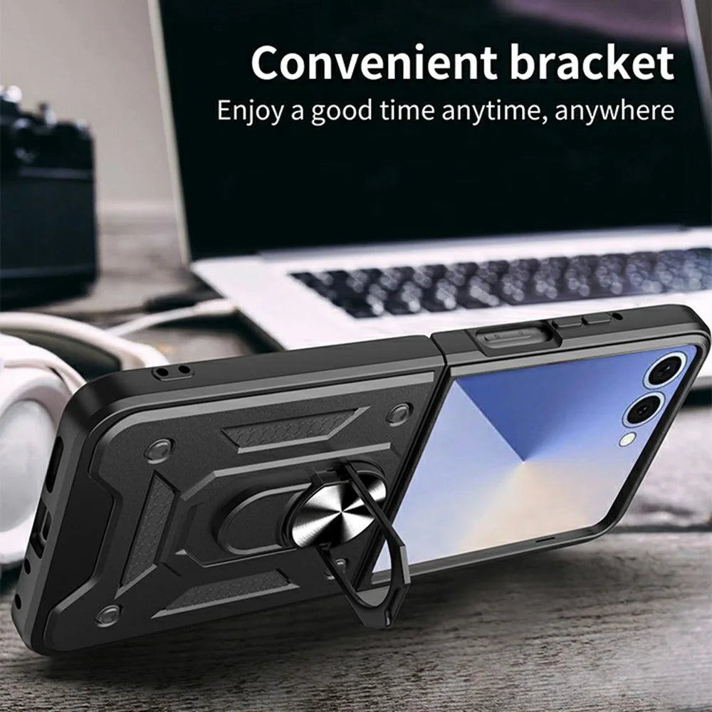 AMORUS For Samsung Galaxy Z Flip8 Case Kickstand PC + TPU Phone Cover - Black - 6