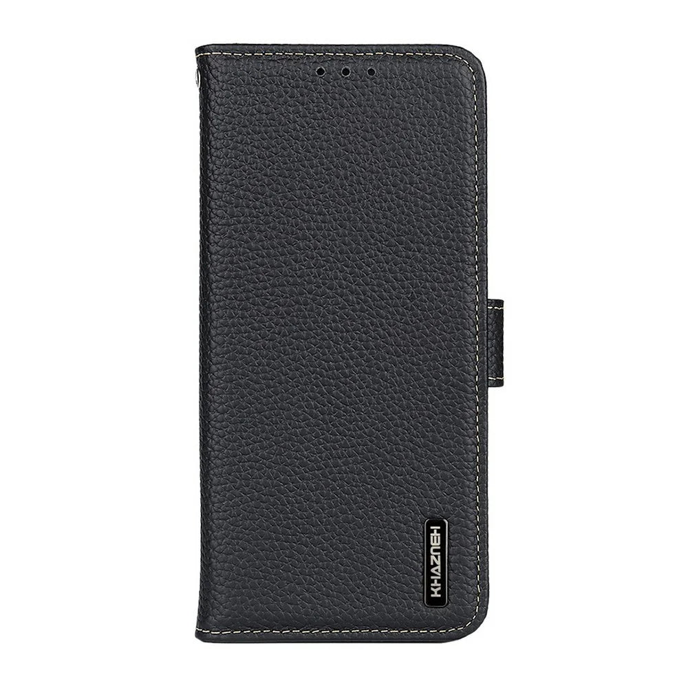 KHAZNEH For OnePlus Ace 6 Ultra 5G Wallet Case Litchi Texture Genuine Cow Leather Flip Phone Cover - Black - 6