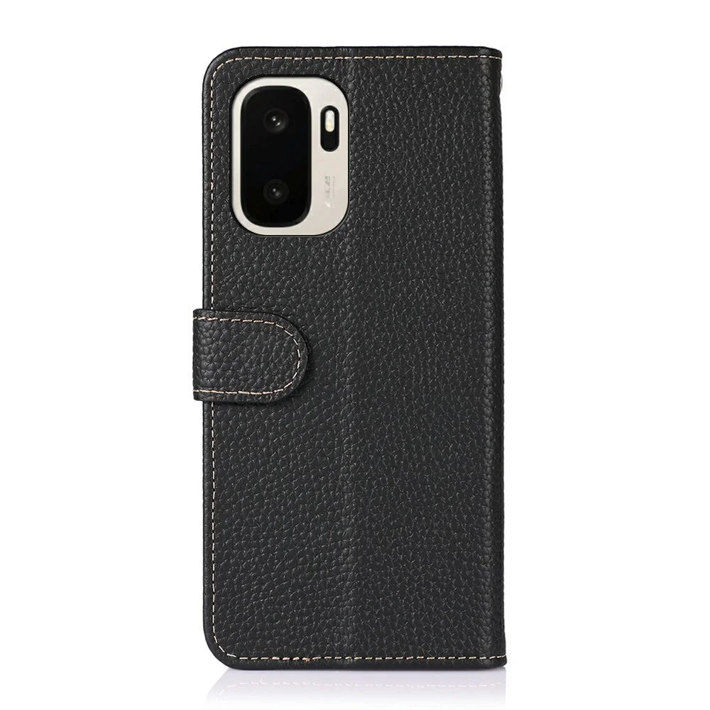 KHAZNEH For OnePlus Ace 6 Ultra 5G Wallet Case Litchi Texture Genuine Cow Leather Flip Phone Cover - Black - 7