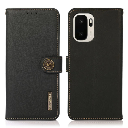 KHAZNEH for OnePlus Ace 6 Ultra 5G Case Genuine Cow Leather RFID Blocking Wallet Phone Cover - Black - 1