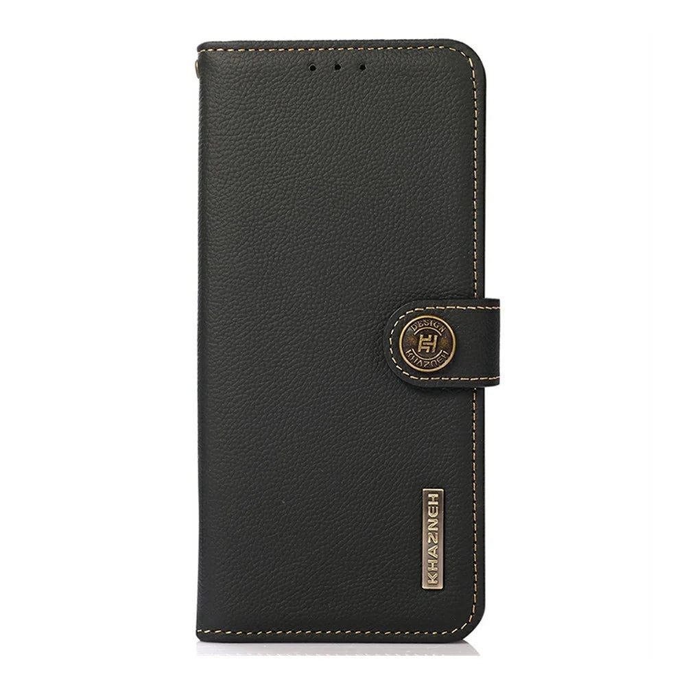 KHAZNEH for OnePlus Ace 6 Ultra 5G Case Genuine Cow Leather RFID Blocking Wallet Phone Cover - Black - 7