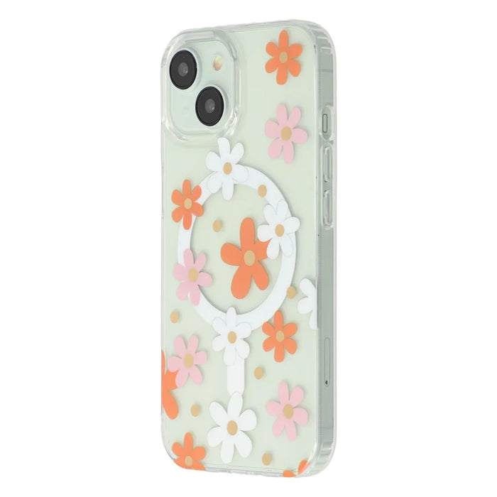 For iPhone 14 Magnetic Case IMD Flower Pattern TPU + PC Clear Back Phone Cover - Style D - 4