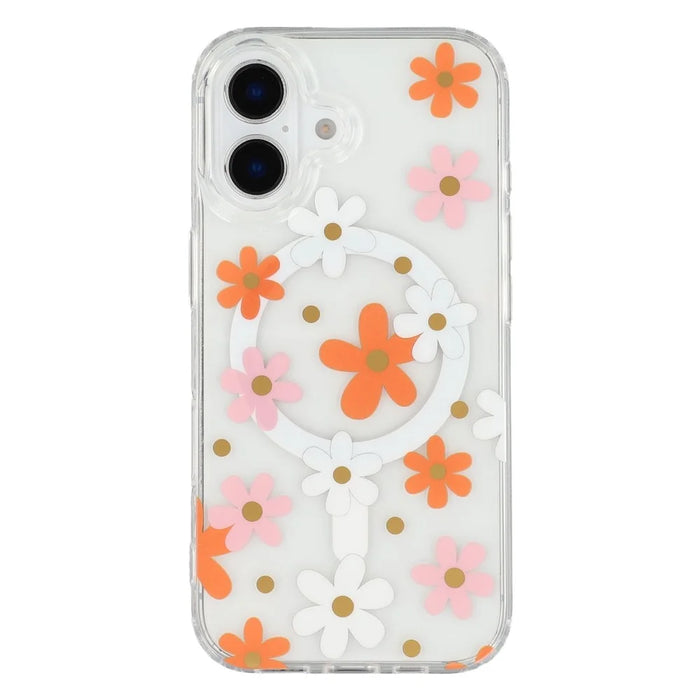 For iPhone 17 Magnetic Case IMD Flower Pattern TPU + PC Clear Back Phone Cover - Style D - 3