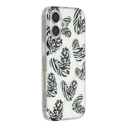 For iPhone 16 Magnetic Case Hollow Leopard Print Design TPU PC Phone Back Cover - Style 5 - 1