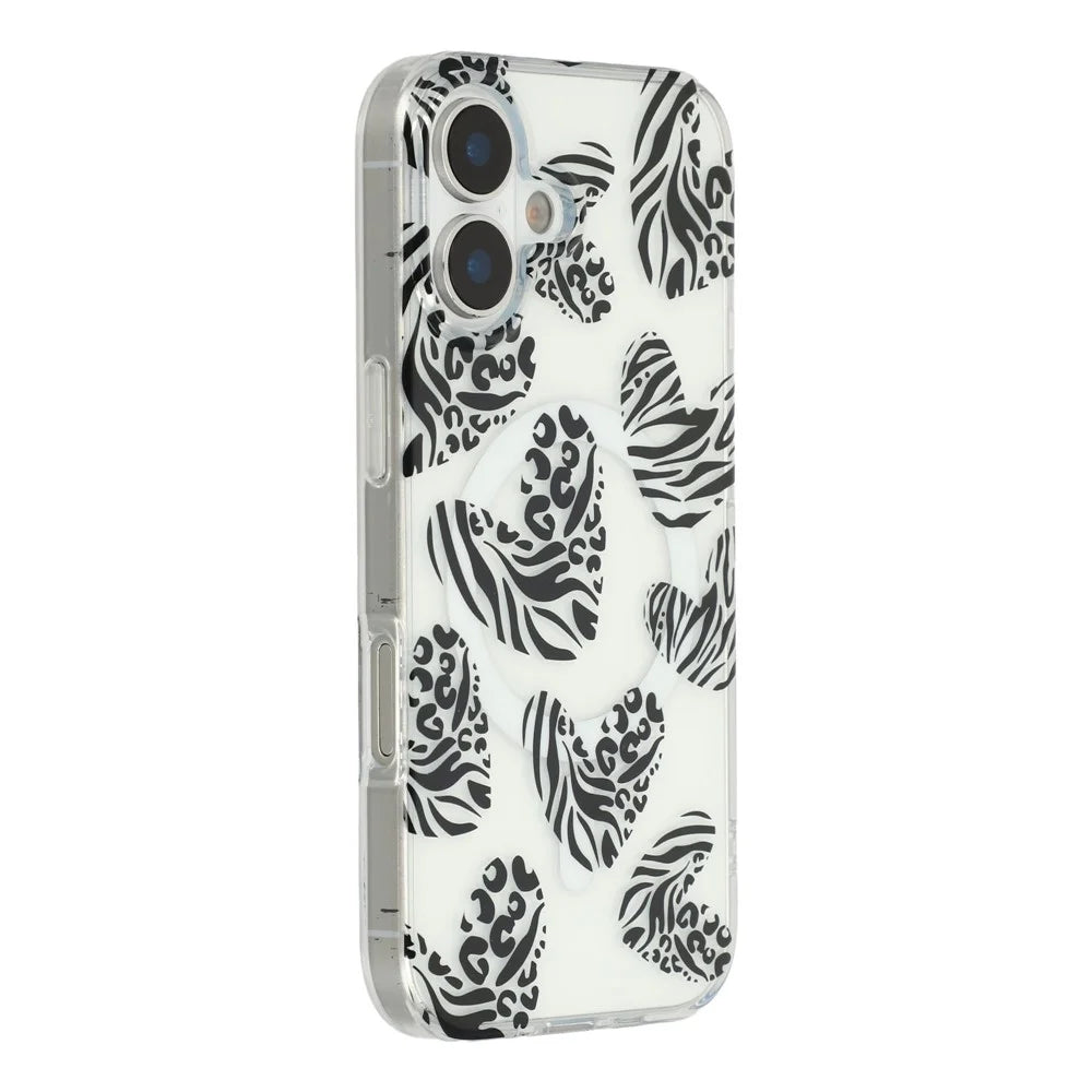 For iPhone 16 Magnetic Case Hollow Leopard Print Design TPU PC Phone Back Cover - Style 5 - 1