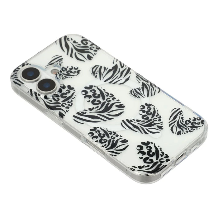 For iPhone 16 Magnetic Case Hollow Leopard Print Design TPU PC Phone Back Cover - Style 5 - 4