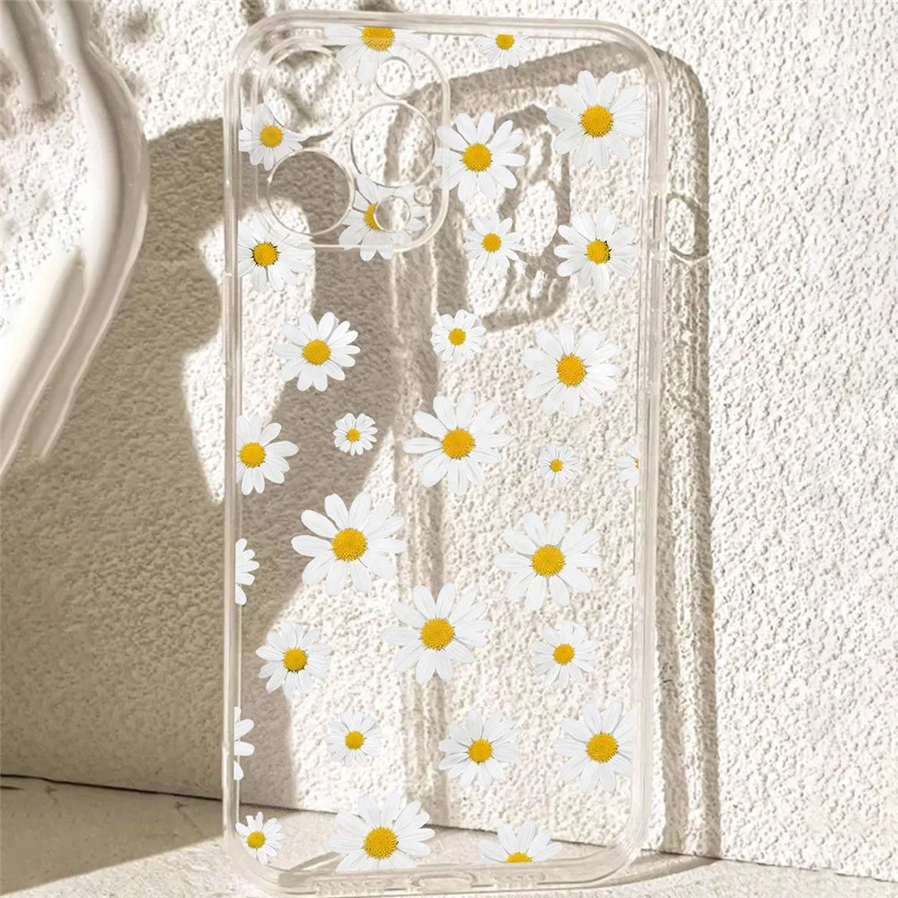 For iPhone 17 Pro Max Case Daisy Pattern Clear TPU Phone Back Cover - Transparent - 5