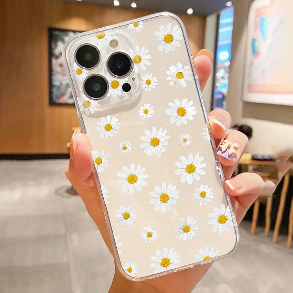 For iPhone 17e / 16e Case Daisy Pattern Clear TPU Phone Back Cover - Transparent - 2