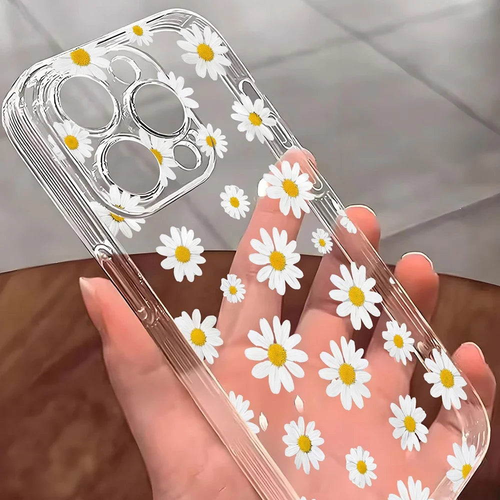 For iPhone 17e / 16e Case Daisy Pattern Clear TPU Phone Back Cover - Transparent - 3