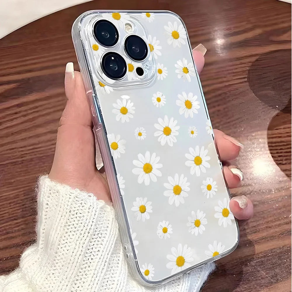 For iPhone 17e / 16e Case Daisy Pattern Clear TPU Phone Back Cover - Transparent - 6