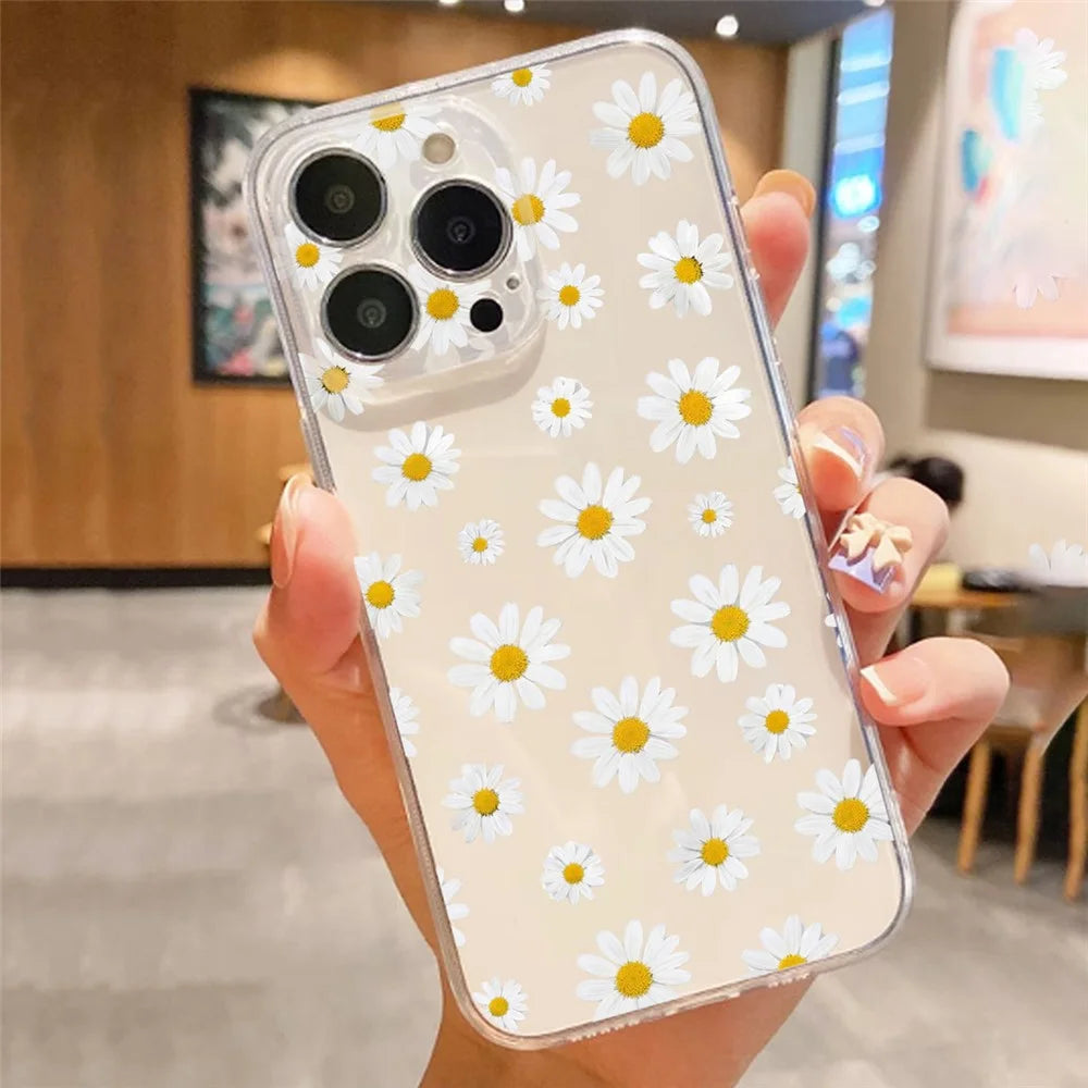 For iPhone 16 Case Daisy Pattern Clear TPU Phone Back Cover - Transparent - 4