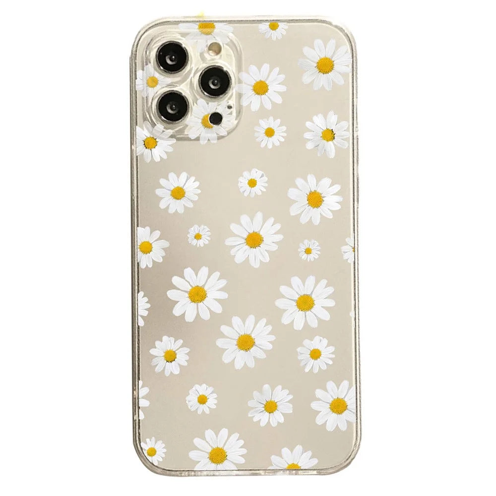 For iPhone 13 Pro Max Case Daisy Pattern Clear TPU Phone Back Cover - Transparent - 1