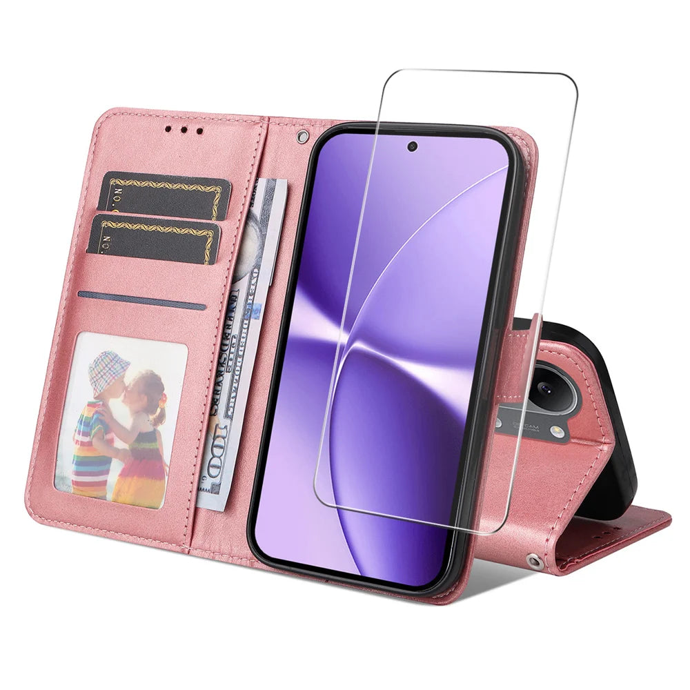 HAT PRINCE for Xiaomi Poco X8 Pro Max 5G Wallet Case ENKAY  Leather Phone Stand Cover with 0.18mm Screen Protector, Ultrasonic Fingerprint Unlock - Pink - 1