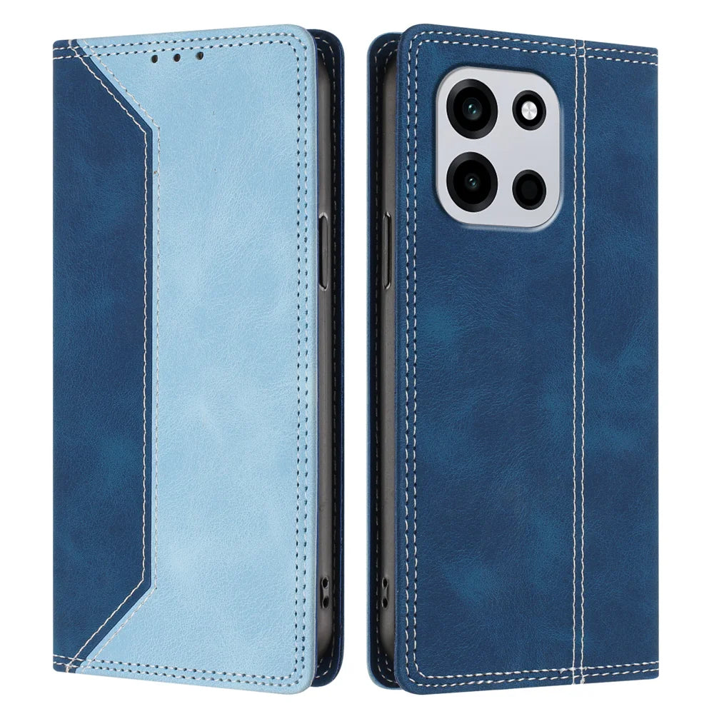 For OnePlus Nord CE6 5G / Nord 6 5G / Turbo 6V 5G / Turbo 6 5G Leather Case Skin Touch Color Splicing RFID Blocking Wallet Stand Phone Cover - Dark Blue / Blue - 1