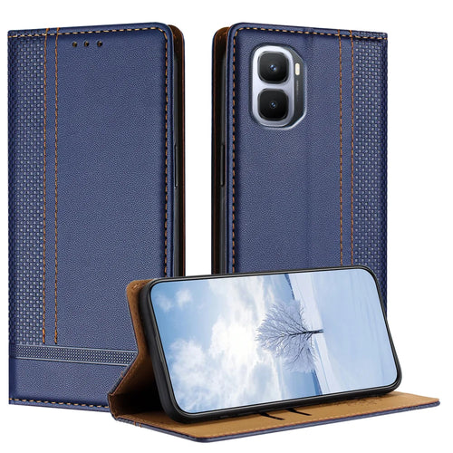 For Infinix GT 50 Pro 5G Case L-Shaped Grid Pattern Leather Stand Phone Cover with Card Slots - Blue - 1