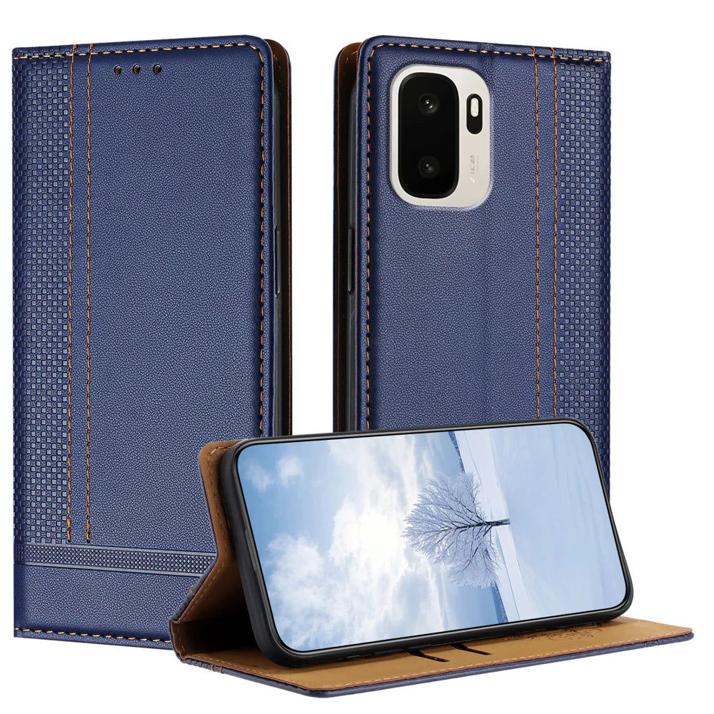 For OnePlus Ace 6 Ultra 5G Case L-Shaped Grid Pattern Leather Stand Phone Cover with Card Slots - Blue - 1