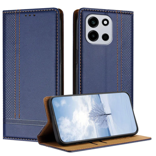 For OnePlus Nord CE6 5G / Nord 6 5G / Turbo 6V 5G / Turbo 6 5G Case L-Shaped Grid Pattern Leather Stand Phone Cover with Card Slots - Blue - 1