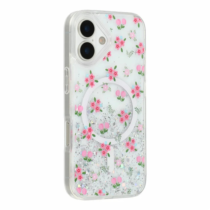 For iPhone 17 Magnetic Case Glitter Epoxy Clear TPU Shockproof Phone Cover Compatible with MagSafe - Tulip - 3