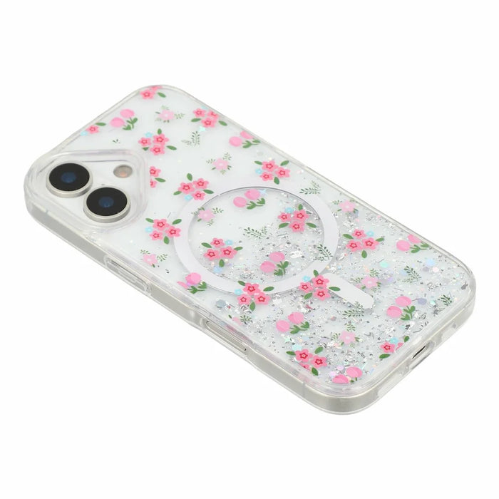 For iPhone 17 Magnetic Case Glitter Epoxy Clear TPU Shockproof Phone Cover Compatible with MagSafe - Tulip - 4