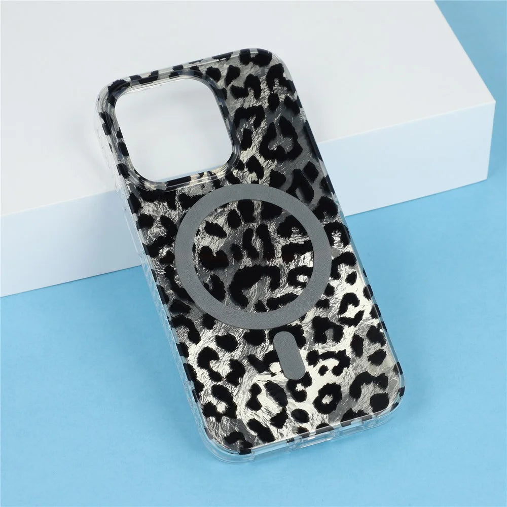For iPhone 15 Pro Case Compatible with MagSafe IMD Leopard Print TPU PC Phone Cover - Style C - 7