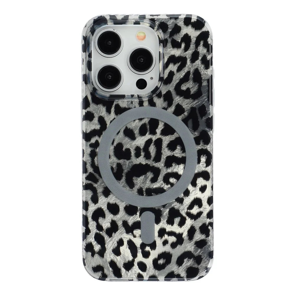 For iPhone 15 Pro Max Case Compatible with MagSafe IMD Leopard Print TPU PC Phone Cover - Style C - 1