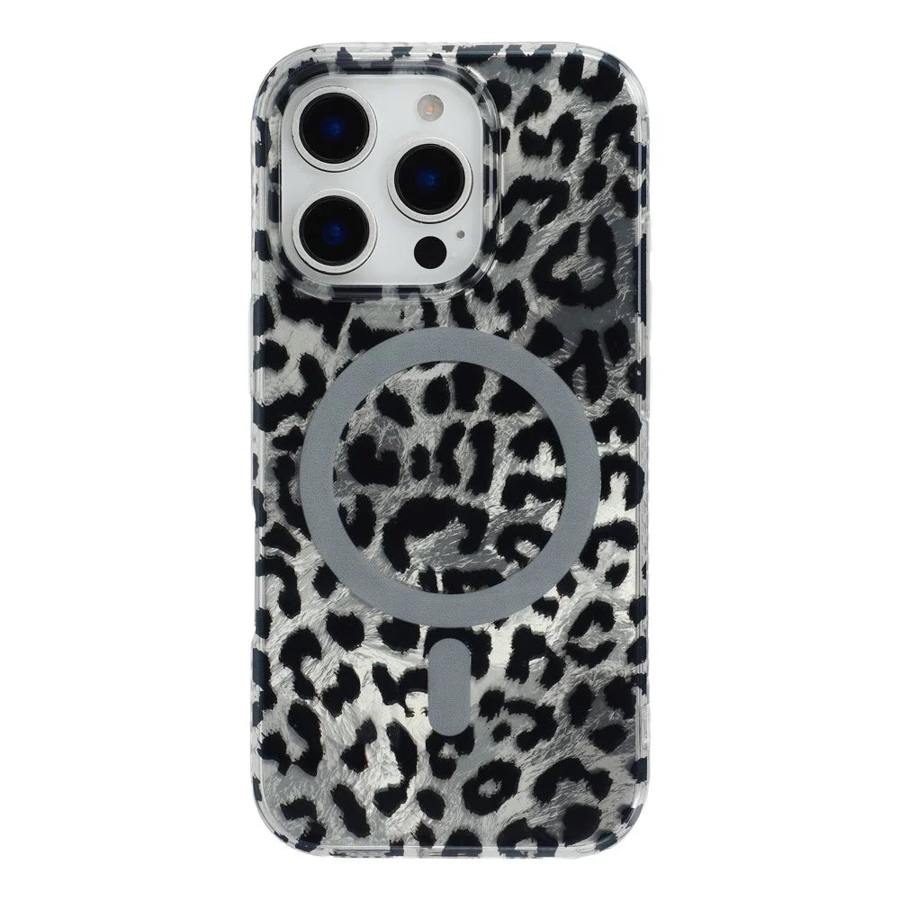 For iPhone 16 Pro Case Compatible with MagSafe IMD Leopard Print TPU PC Phone Cover - Style C - 1