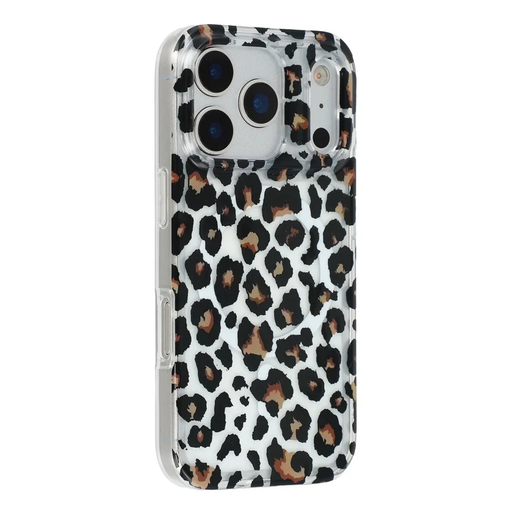 For iPhone 17 Pro Max Magnetic Case Hollow Leopard Print Design TPU PC Phone Back Cover - Style 3 - 1