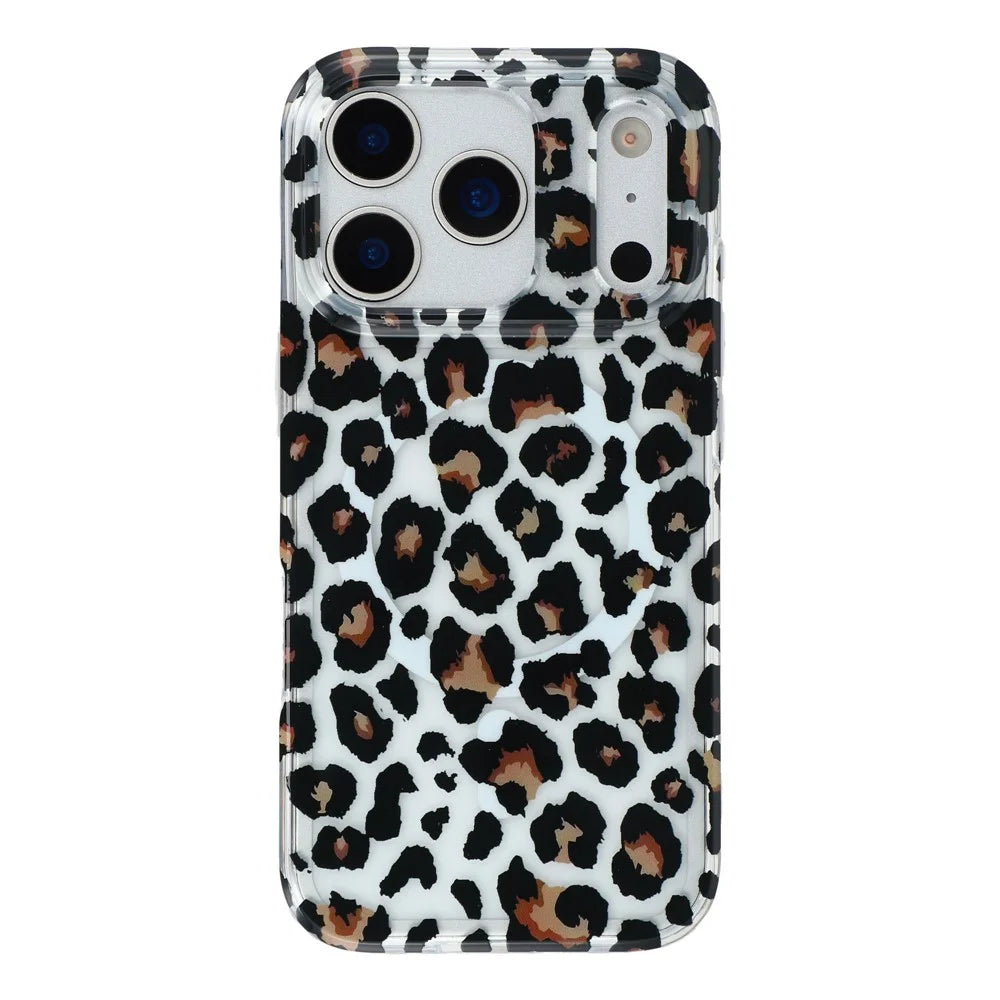 For iPhone 17 Pro Max Magnetic Case Hollow Leopard Print Design TPU PC Phone Back Cover - Style 3 - 2