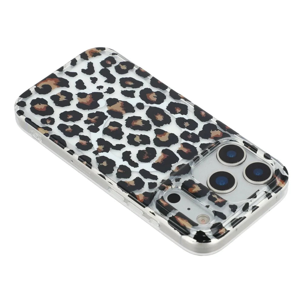 For iPhone 17 Pro Max Magnetic Case Hollow Leopard Print Design TPU PC Phone Back Cover - Style 3 - 5