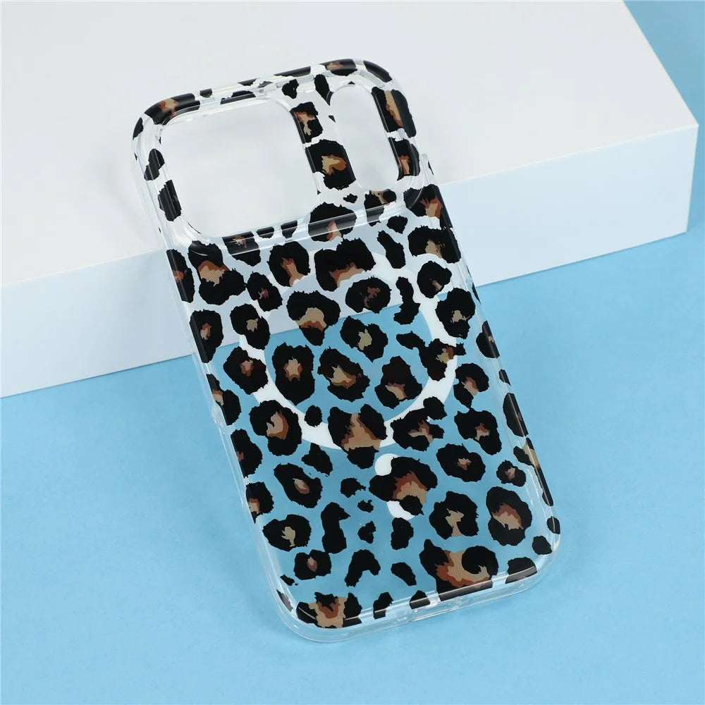 For iPhone 17 Pro Max Magnetic Case Hollow Leopard Print Design TPU PC Phone Back Cover - Style 3 - 6