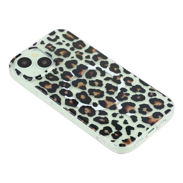 For iPhone 15 Magnetic Case Hollow Leopard Print Design TPU PC Phone Back Cover - Style 3 - 4