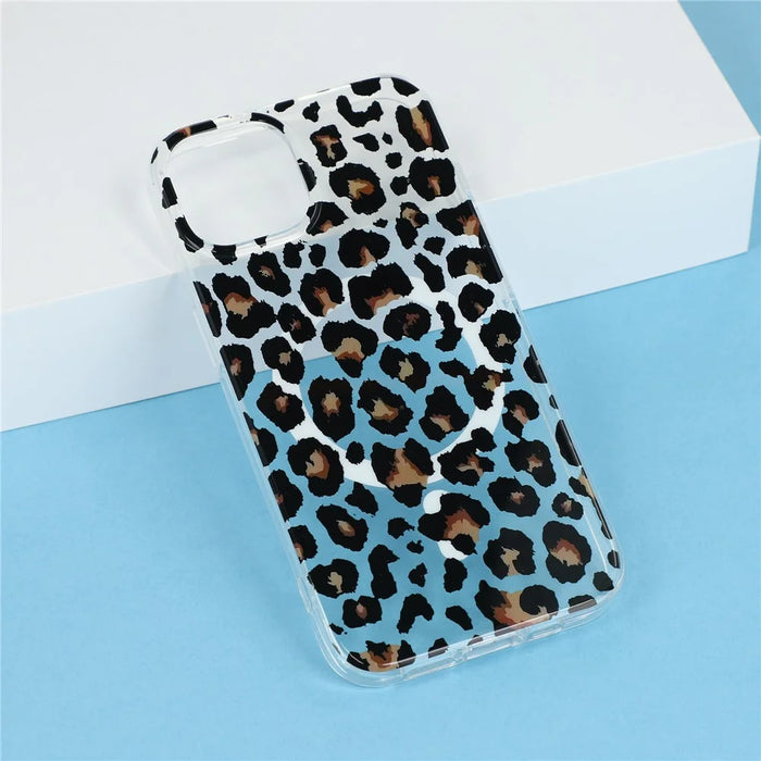 For iPhone 15 Magnetic Case Hollow Leopard Print Design TPU PC Phone Back Cover - Style 3 - 6