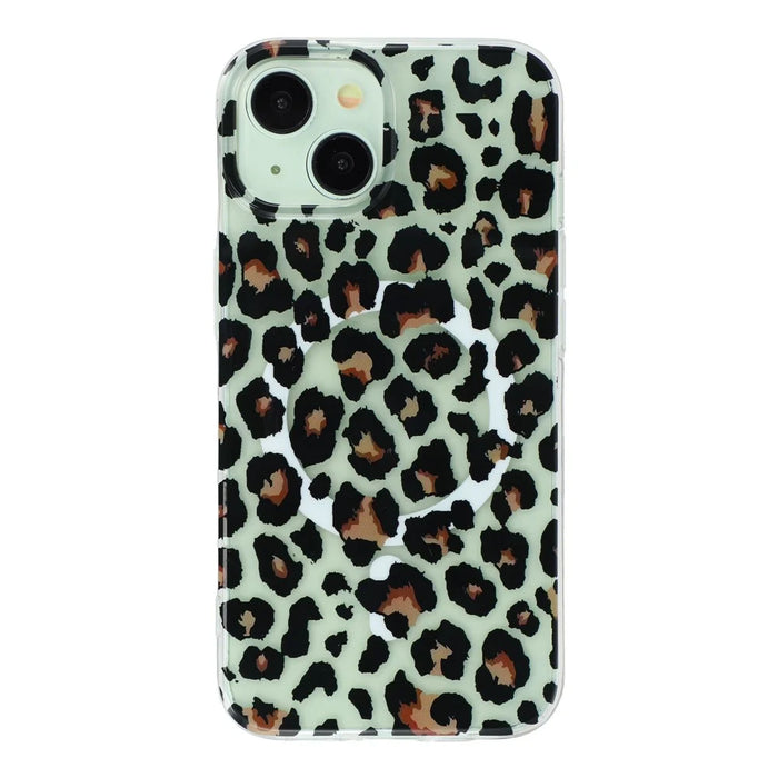 For iPhone 14 / 13 Magnetic Case Hollow Leopard Print Design TPU PC Phone Back Cover - Style 3 - 2