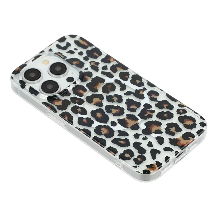 For iPhone 15 Pro Magnetic Case Hollow Leopard Print Design TPU PC Phone Back Cover - Style 3 - 4