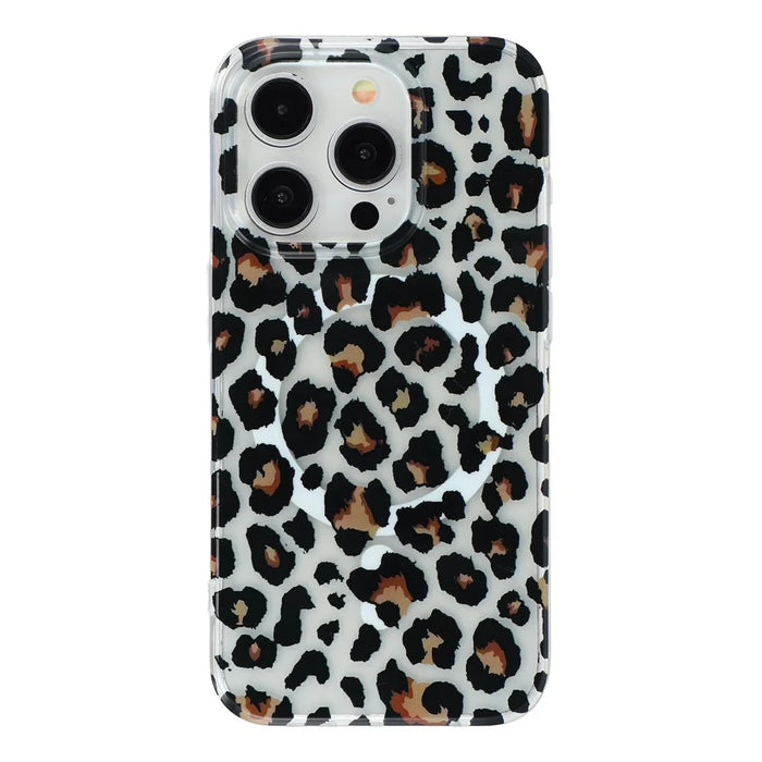 For iPhone 15 Pro Max Magnetic Case Hollow Leopard Print Design TPU PC Phone Back Cover - Style 3 - 2