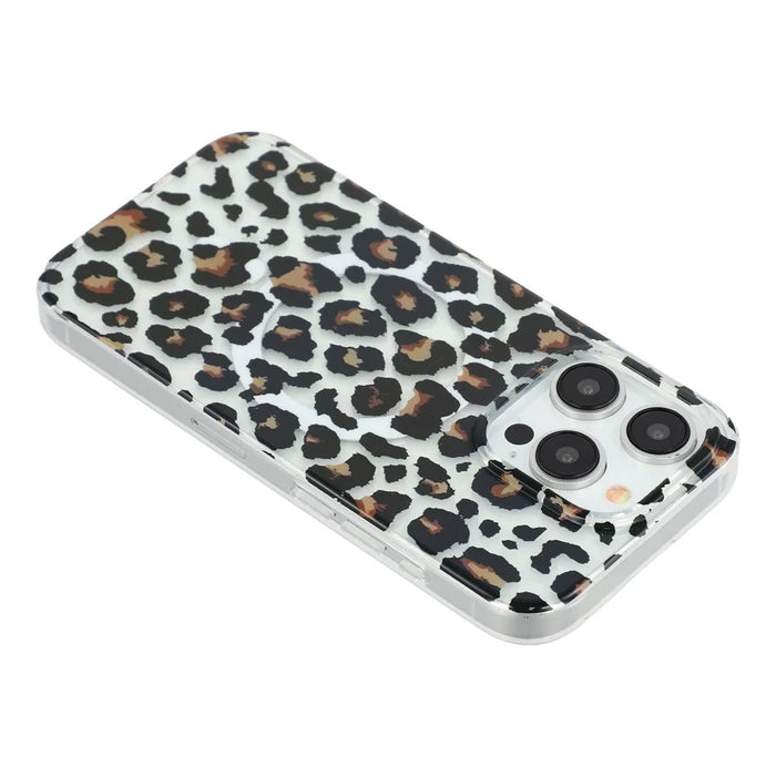 For iPhone 15 Pro Max Magnetic Case Hollow Leopard Print Design TPU PC Phone Back Cover - Style 3 - 5