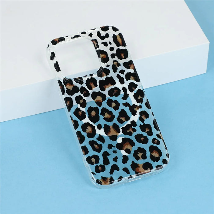 For iPhone 15 Pro Max Magnetic Case Hollow Leopard Print Design TPU PC Phone Back Cover - Style 3 - 6