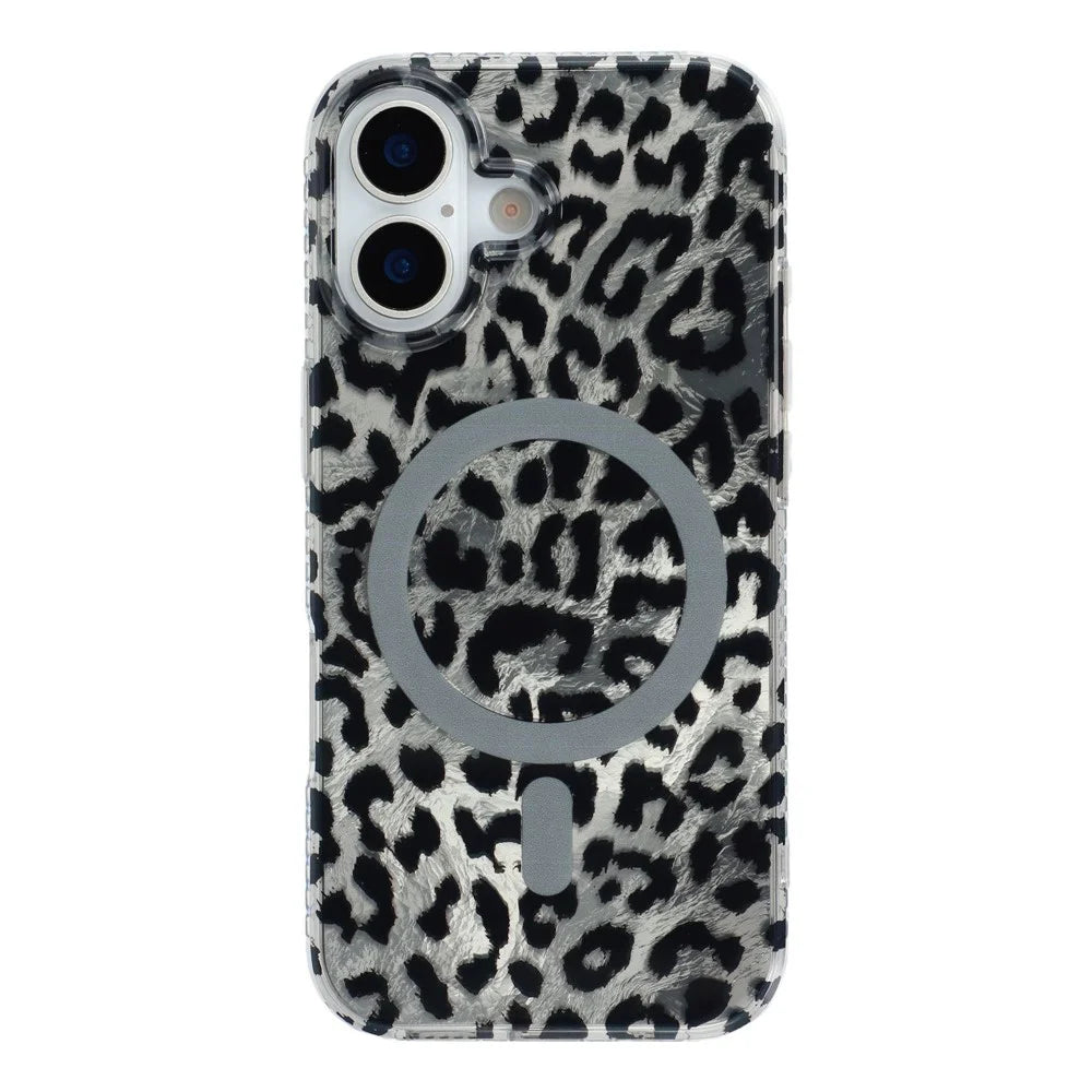 For iPhone 16 Case Compatible with MagSafe IMD Leopard Print TPU PC Phone Cover - Style C - 1