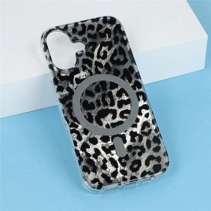 For iPhone 16 Case Compatible with MagSafe IMD Leopard Print TPU PC Phone Cover - Style C - 7