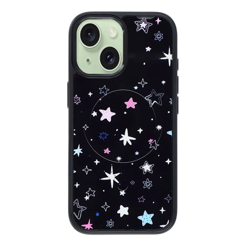 For iPhone 15 Magnetic Case TPU PC Phone Cover with Detachable Colorful Stars Black Backplate - Black - 1
