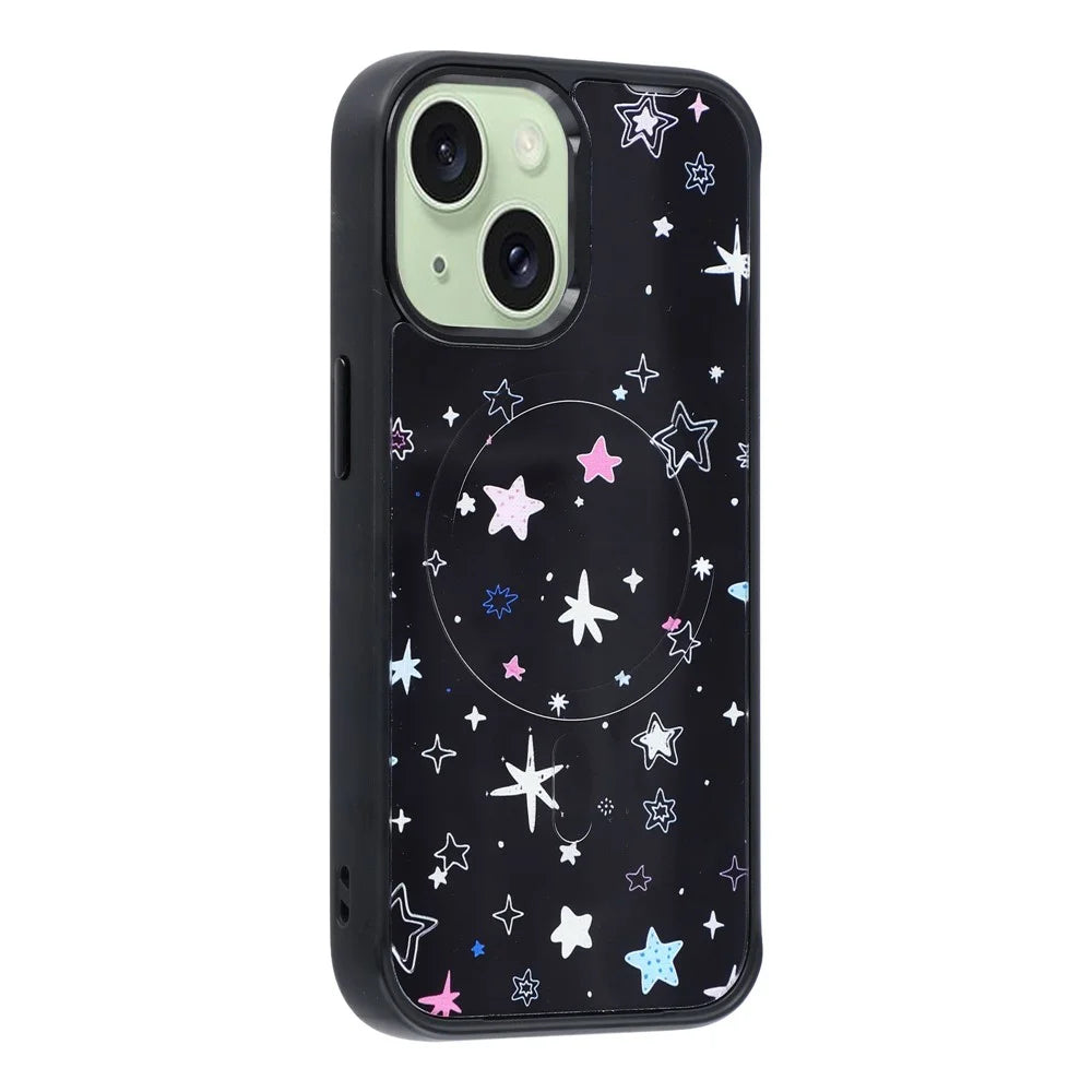 For iPhone 15 Magnetic Case TPU PC Phone Cover with Detachable Colorful Stars Black Backplate - Black - 4