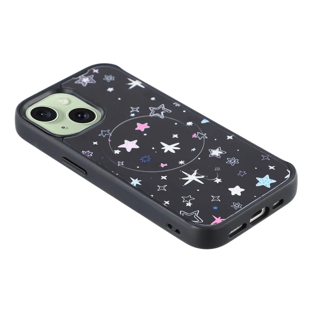 For iPhone 15 Magnetic Case TPU PC Phone Cover with Detachable Colorful Stars Black Backplate - Black - 7