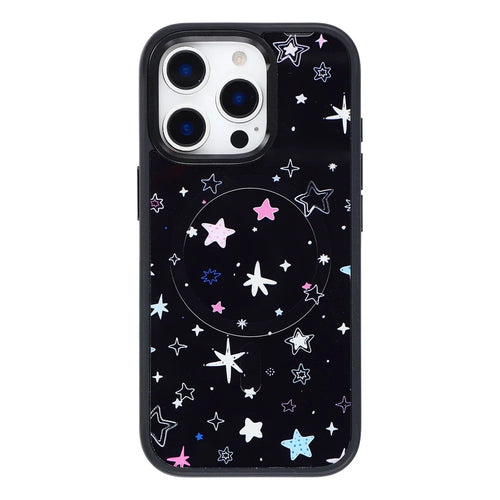 For iPhone 15 Pro Magnetic Case TPU PC Phone Cover with Detachable Colorful Stars Black Backplate - Black - 1