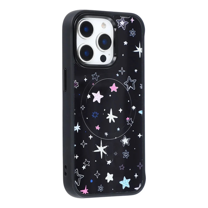 For iPhone 15 Pro Magnetic Case TPU PC Phone Cover with Detachable Colorful Stars Black Backplate - Black - 4