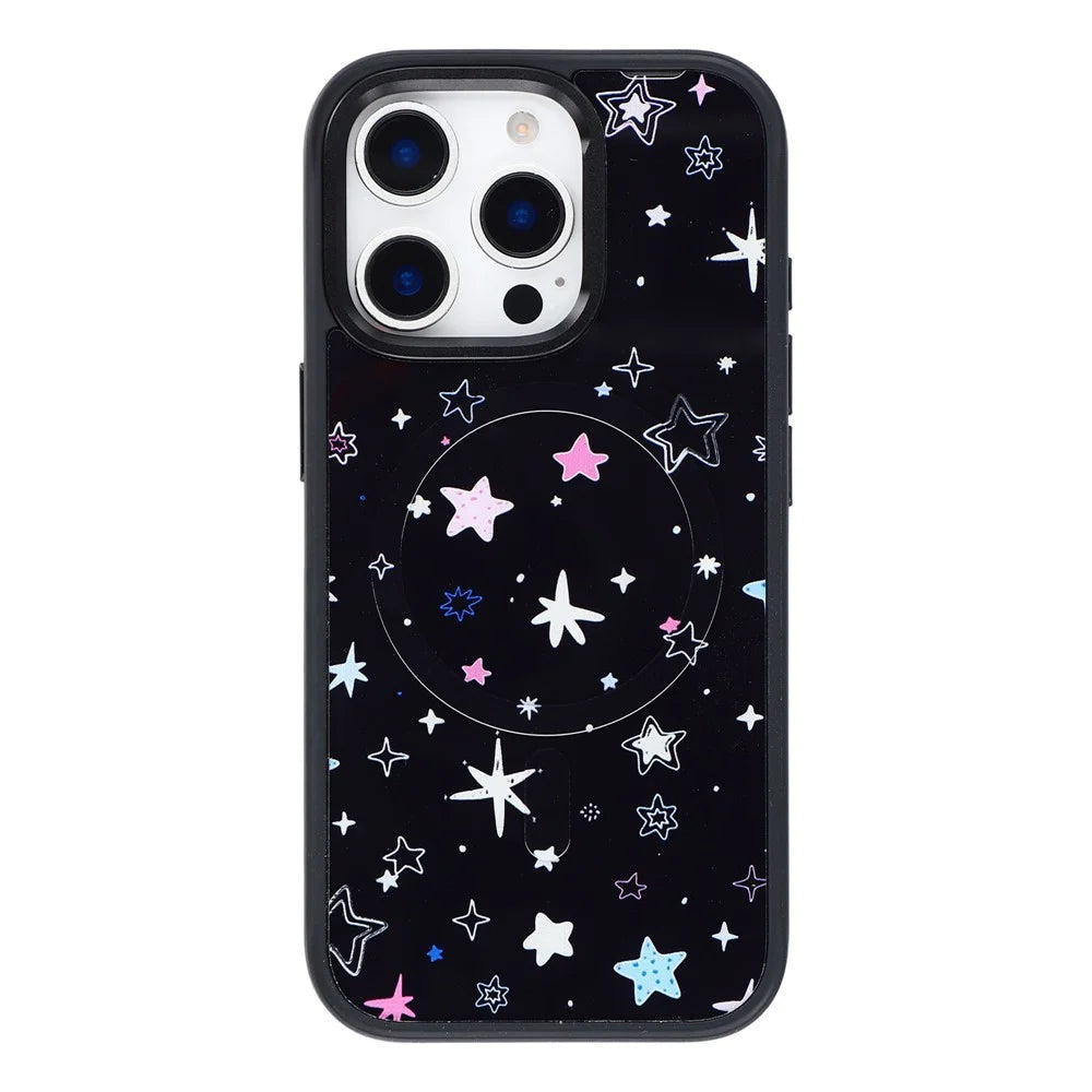 For iPhone 15 Pro Max Magnetic Case TPU PC Phone Cover with Detachable Colorful Stars Black Backplate - Black - 1