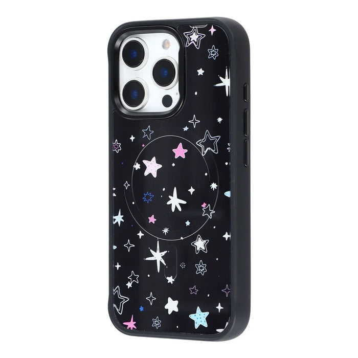 For iPhone 15 Pro Max Magnetic Case TPU PC Phone Cover with Detachable Colorful Stars Black Backplate - Black - 3