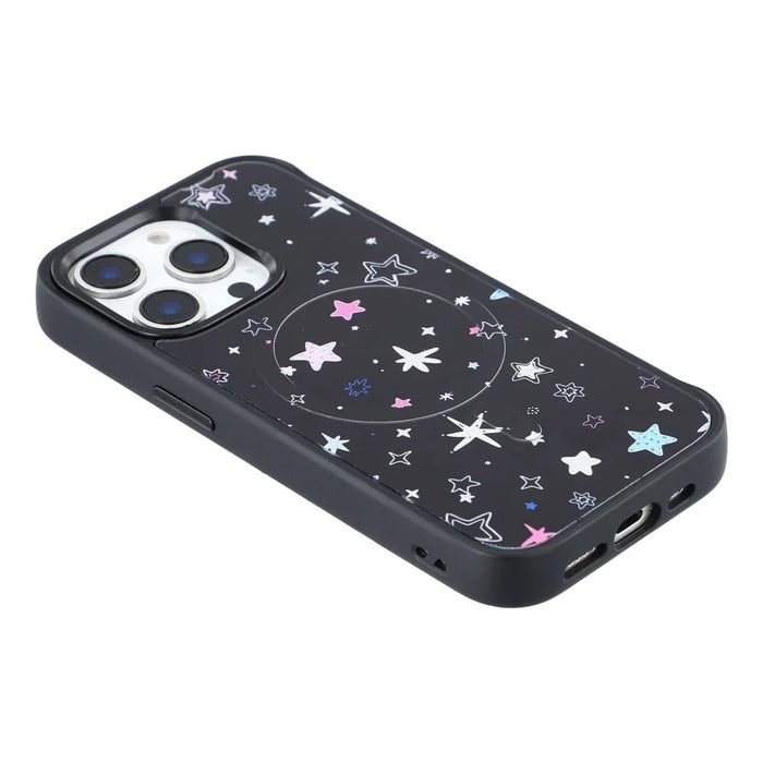 For iPhone 15 Pro Max Magnetic Case TPU PC Phone Cover with Detachable Colorful Stars Black Backplate - Black - 7