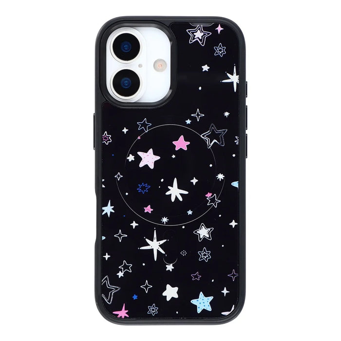 For iPhone 16 Magnetic Case TPU PC Phone Cover with Detachable Colorful Stars Black Backplate - Black - 1