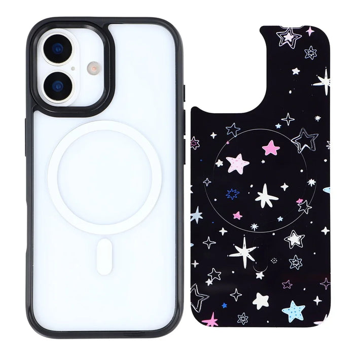 For iPhone 16 Magnetic Case TPU PC Phone Cover with Detachable Colorful Stars Black Backplate - Black - 2