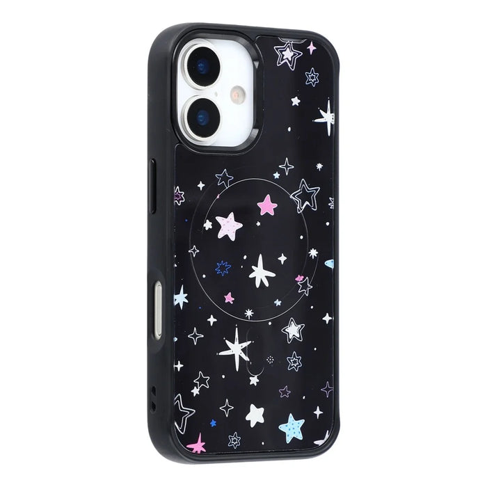 For iPhone 16 Magnetic Case TPU PC Phone Cover with Detachable Colorful Stars Black Backplate - Black - 4